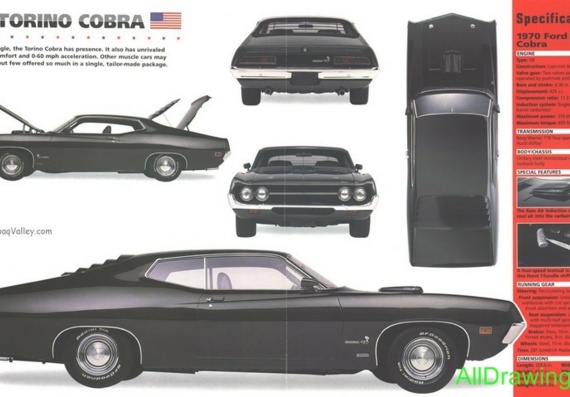 Ford Torino Cobra (1970) - drawings (drawings) of the car